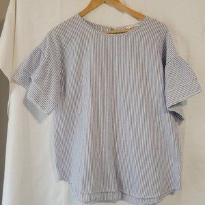 So Perla Blue and White Striped Short Sleeve Top Womens Medium
